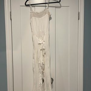 White tube top jumpsuit with slit legs!